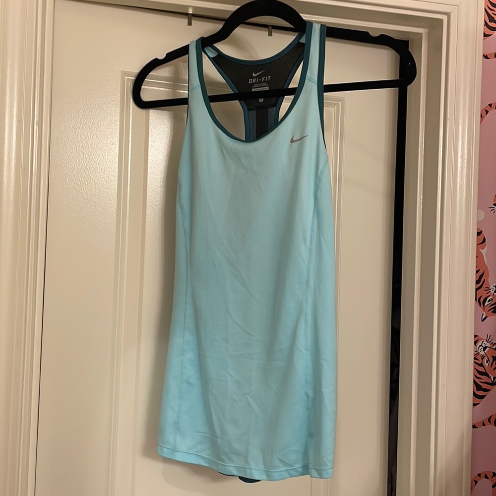Blue and black racer bank tank top